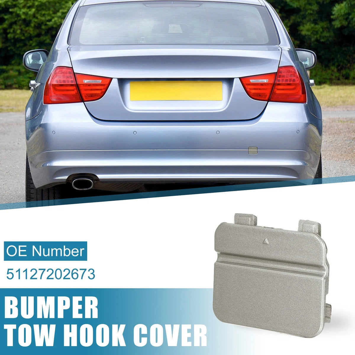 Rear Bumper Tow Hook Cover for BMW 3 Series E90 E91 (2009–2012) 51127202673 Silver Gray