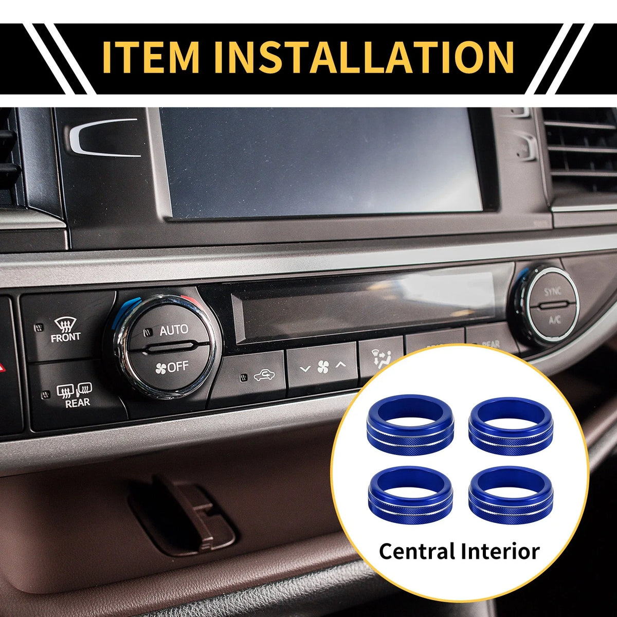 Set of 4 Air Conditioner Heater Switch Knob Cover Rings for Toyota Tacoma (2020–2023) Blue