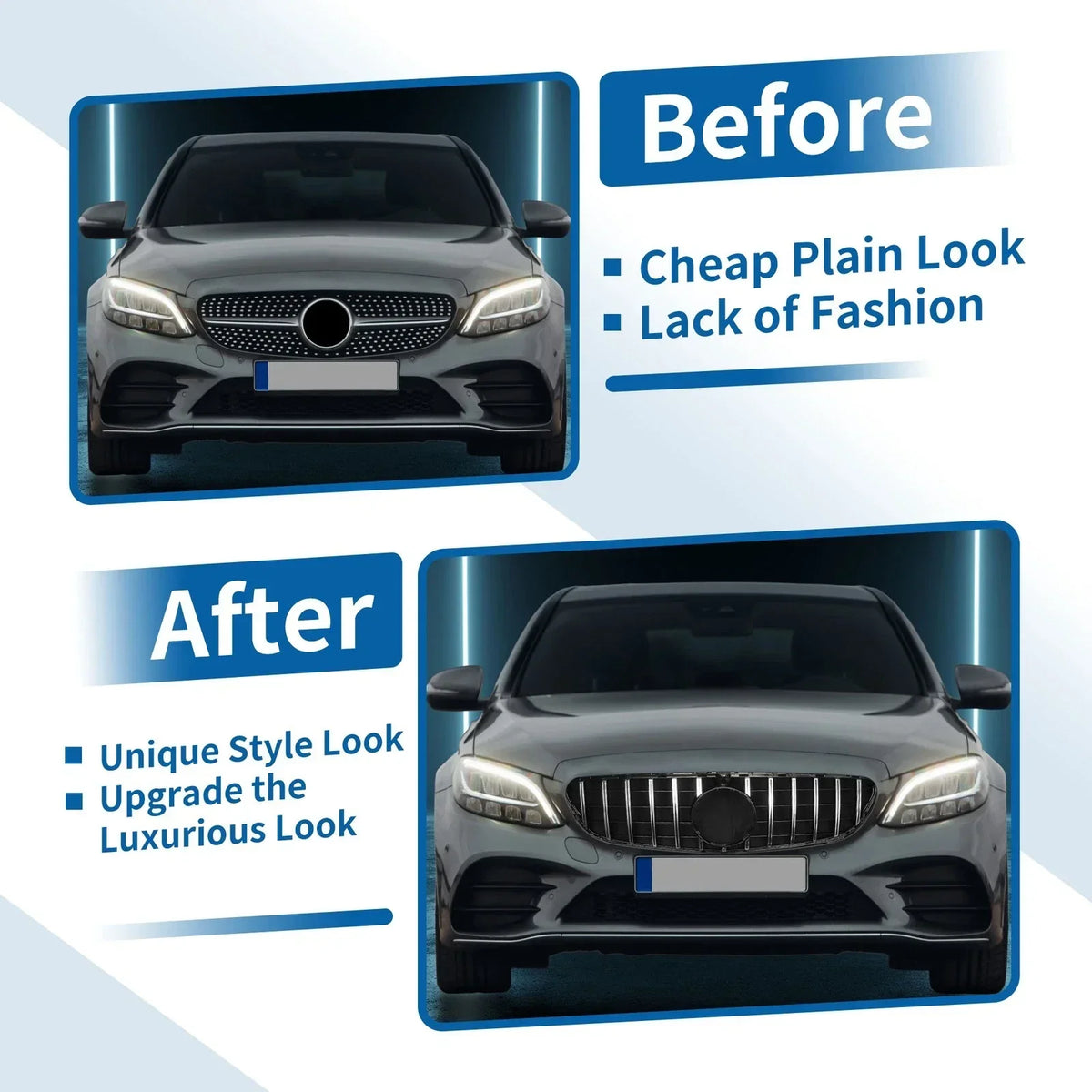 Front Upper Grille in Black Chrome for Mercedes-Benz C250 2012-2015