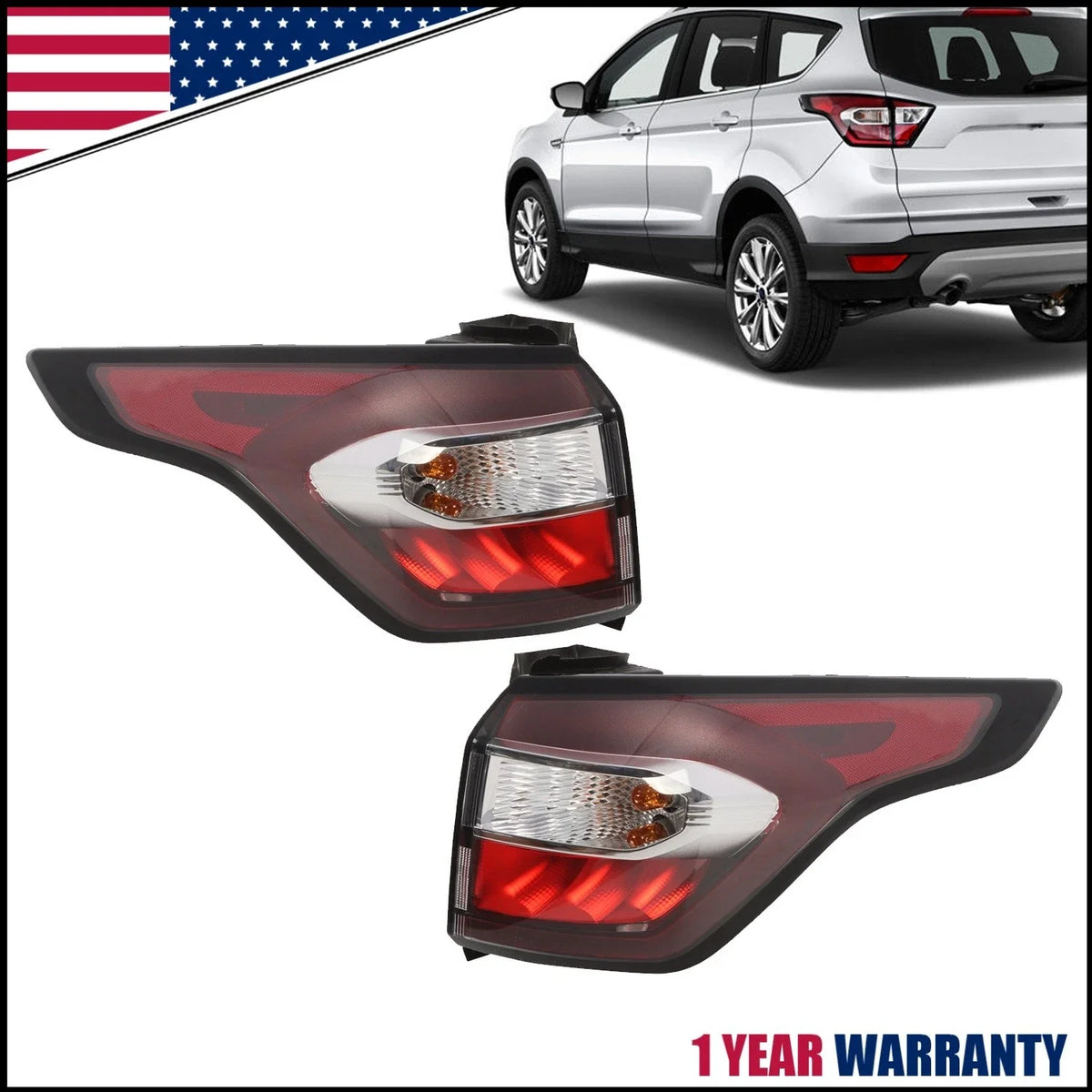 Tail Light Brake Lamps Set Left + Right for 2017-2019 Ford Escape Kuga