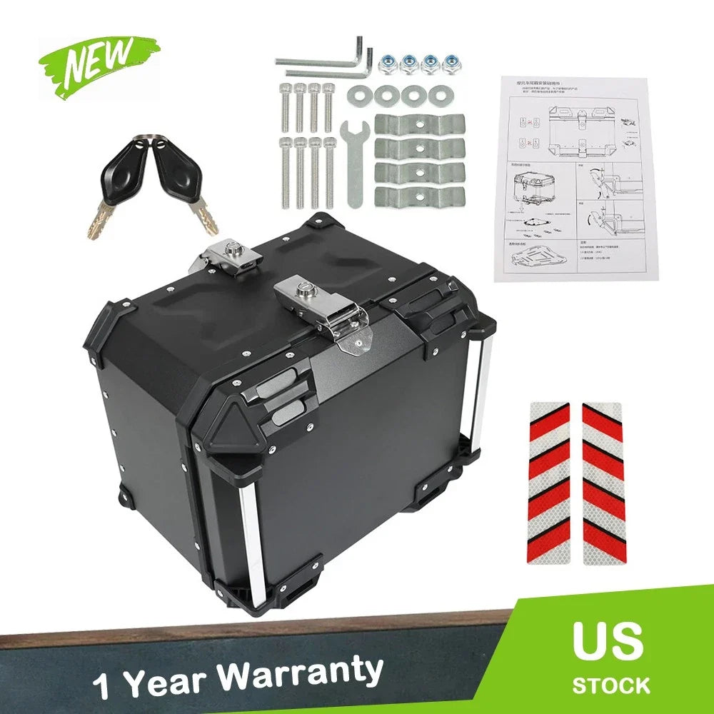 Motorcycle Top Case 45L - Waterproof Black Trunk Storage for Scooter