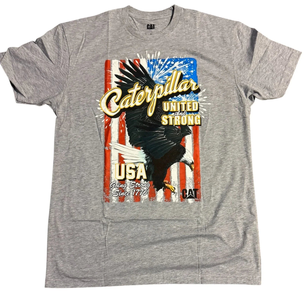 Caterpillar Equipment T-Shirt 2XL Gray Eagle USA Flag Graphic