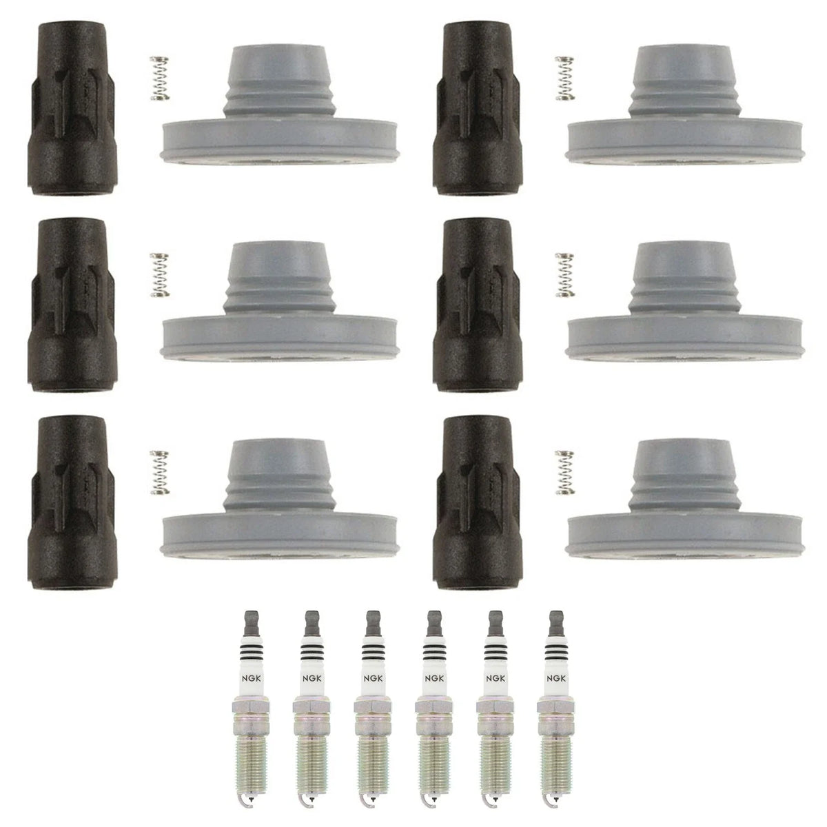 Set of 6 NGK Iridium IX Spark Plugs & Denso Coil Boots for F-150 Flex MKS MKT (2011–2019)