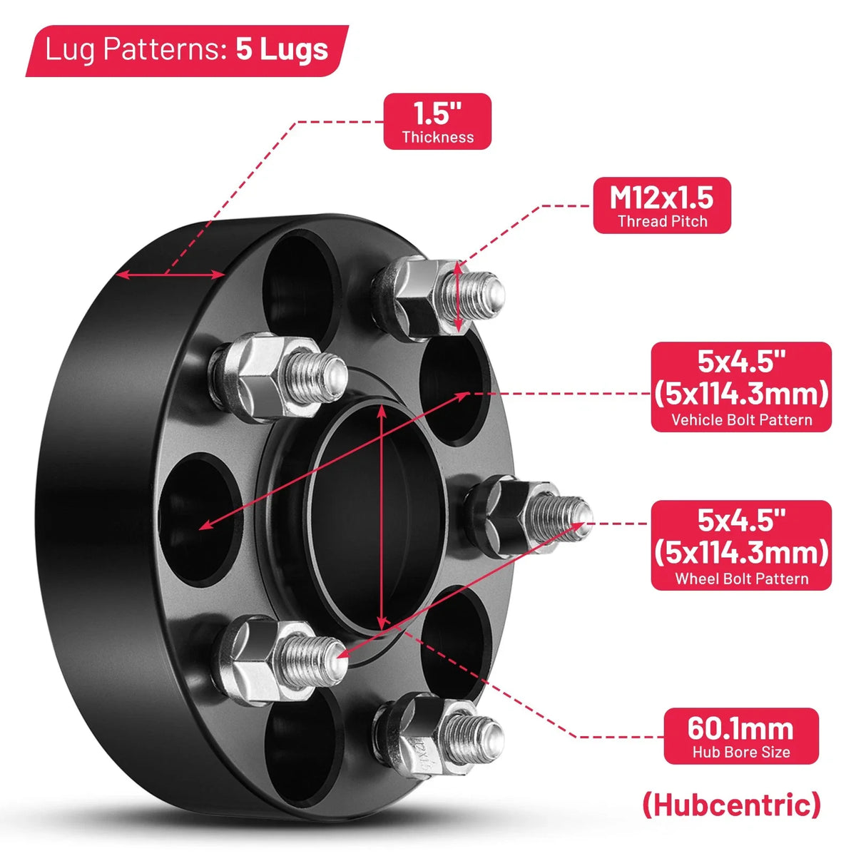 Set of 4 Hubcentric 1.5" Wheel Spacers 5x4.5 5x114.3 for Toyota RAV4 Camry Sienna