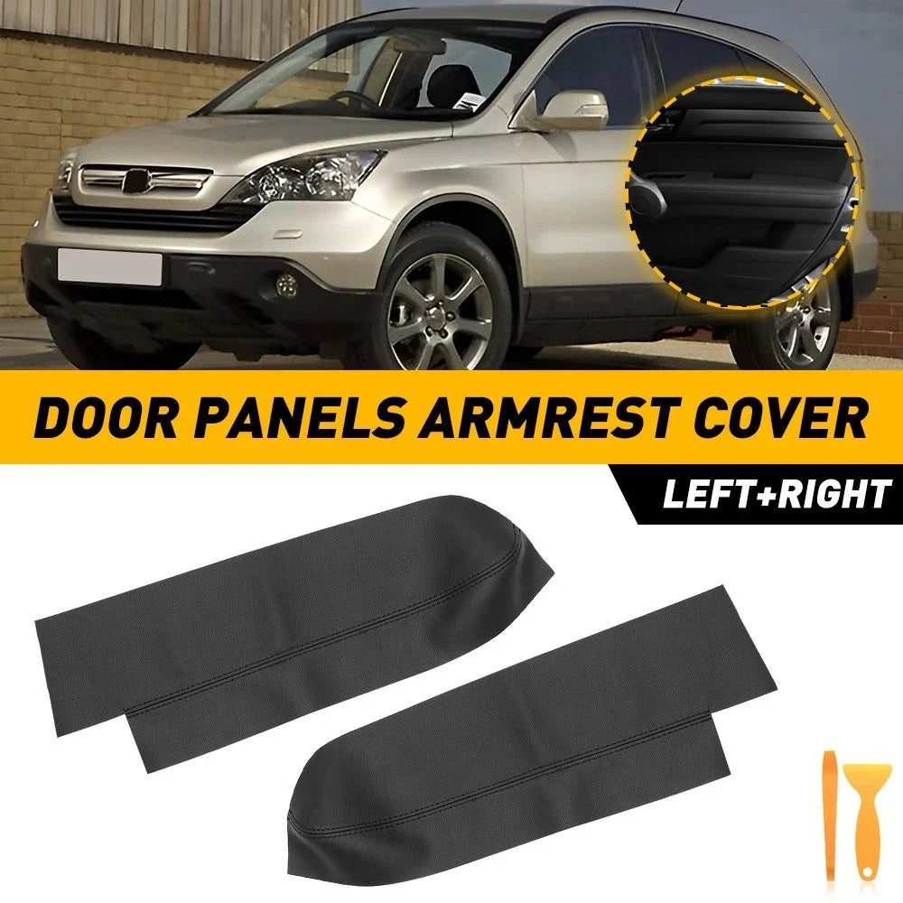 2X Front Door Panel Armrest Cover Black Leather for Honda CR-V (2007–2012)