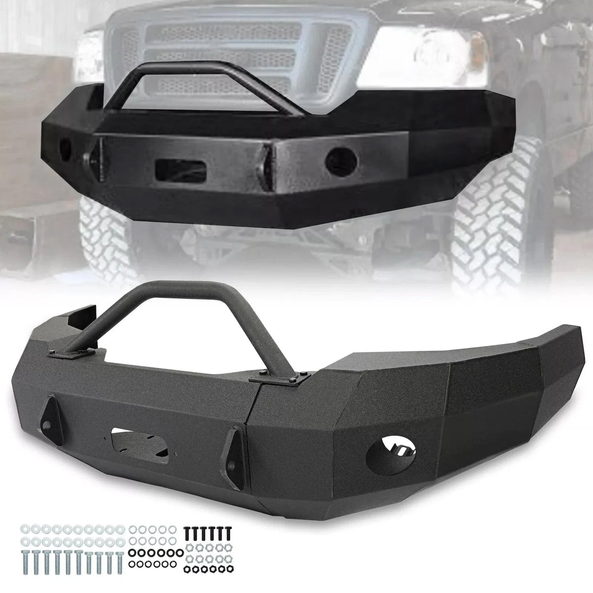 Push Bar Front Bumper in Black Steel for Ford F-150 (1997–2003)