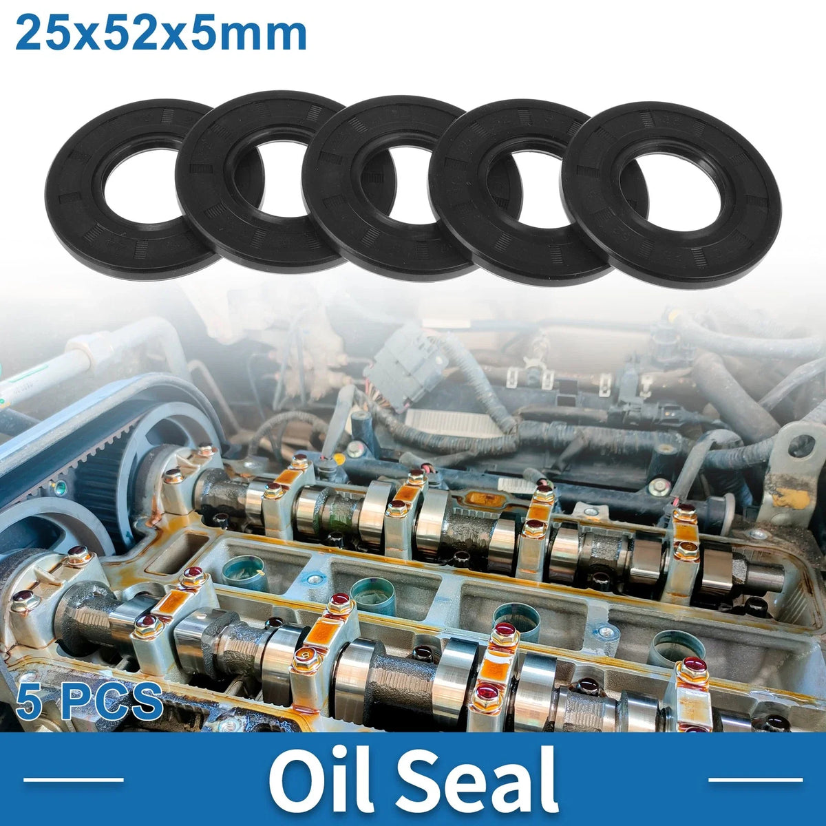 Set of 5 Oil Seal Rotary Shaft Seal Nitrile Rubber 25x52x5mm