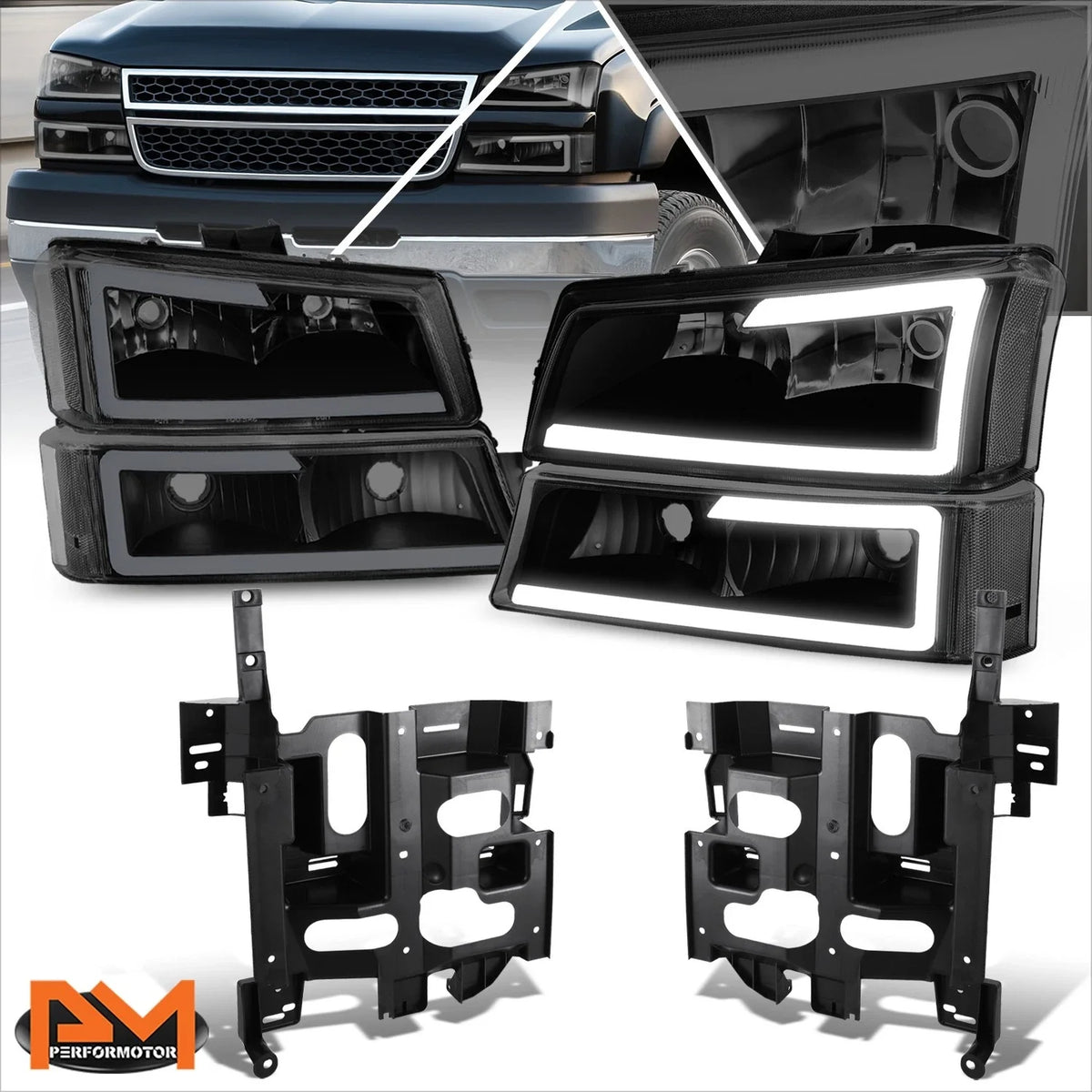LED DRL Headlights + Bracket for Chevy Silverado/Avalanche 2003-2007