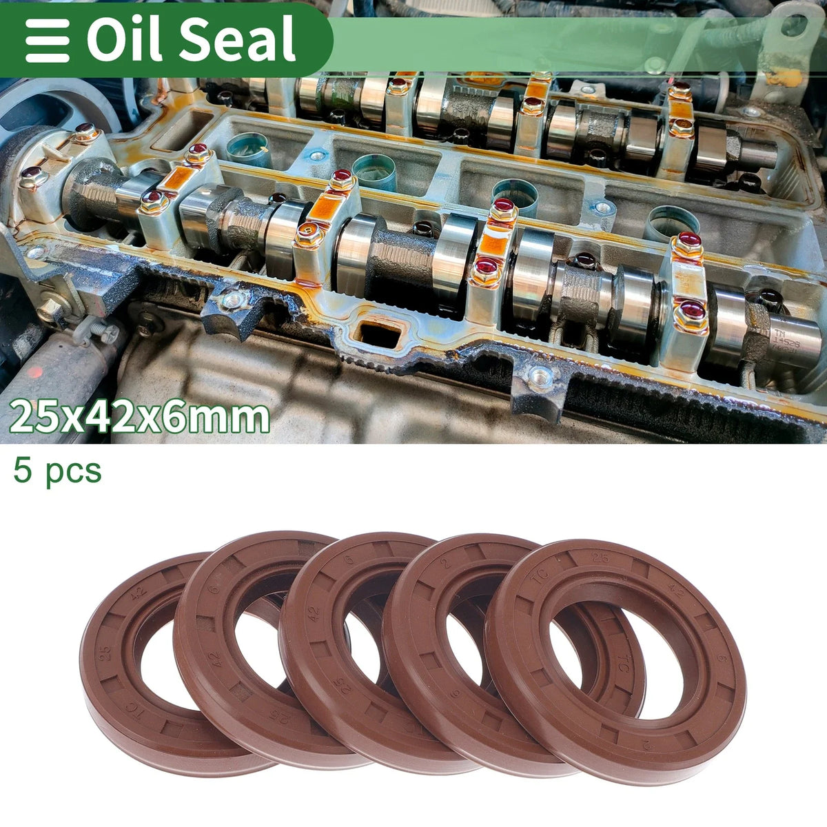 Set of 5 Oil Seal Rotary Shaft Seal FKM Rubber 25x42x6mm