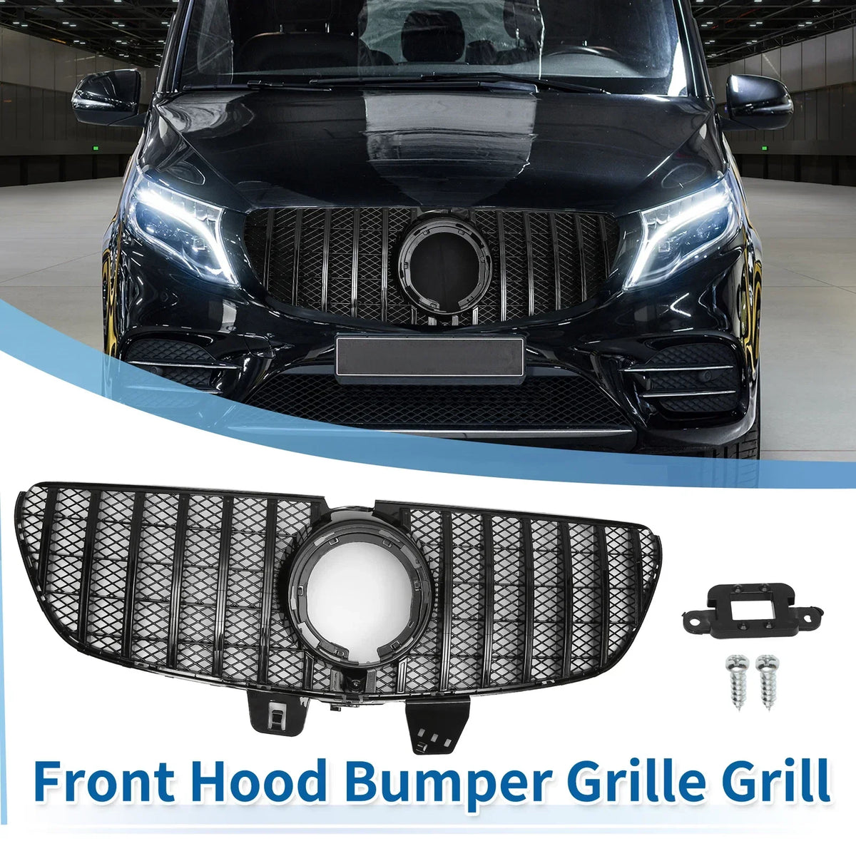 Front Upper Grille - Glossy Black for Mercedes-Benz V-Class 2020-2024