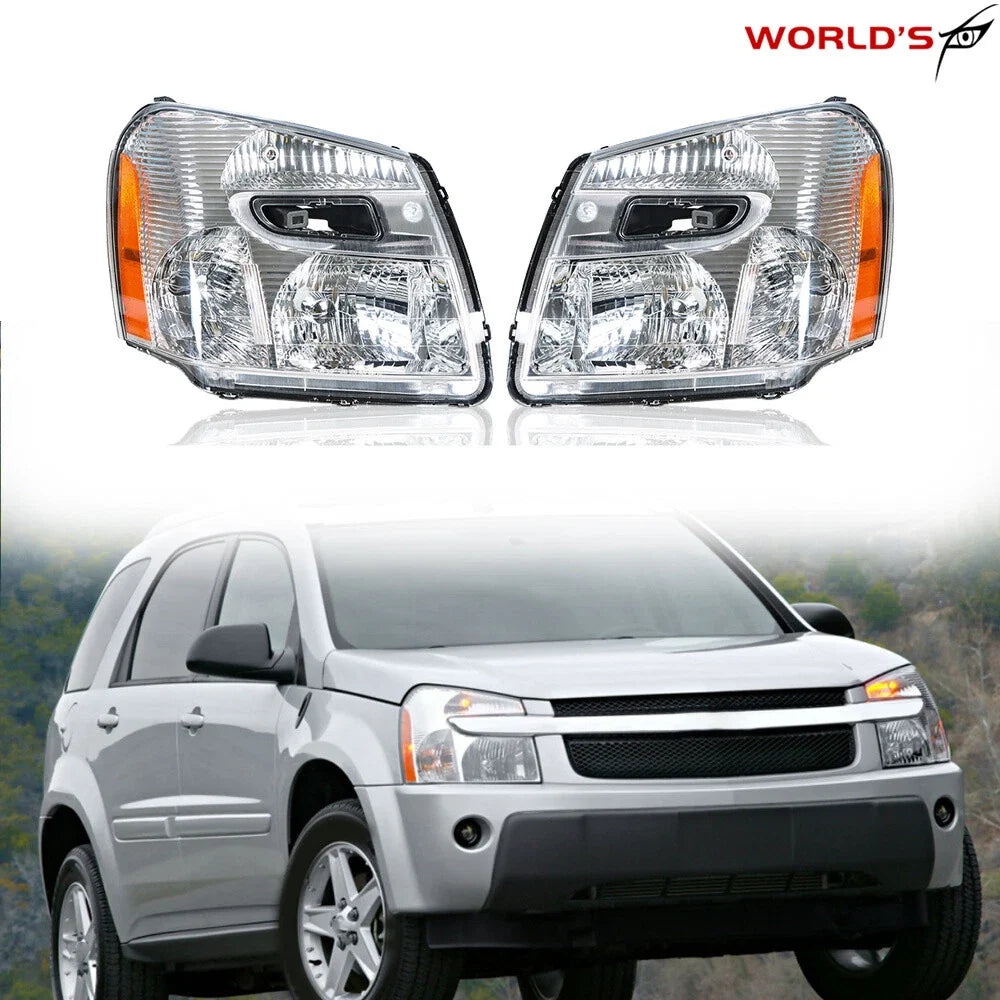 Set of 2 Headlights for Chevy Equinox (2005–2009) Halogen Clear Chrome