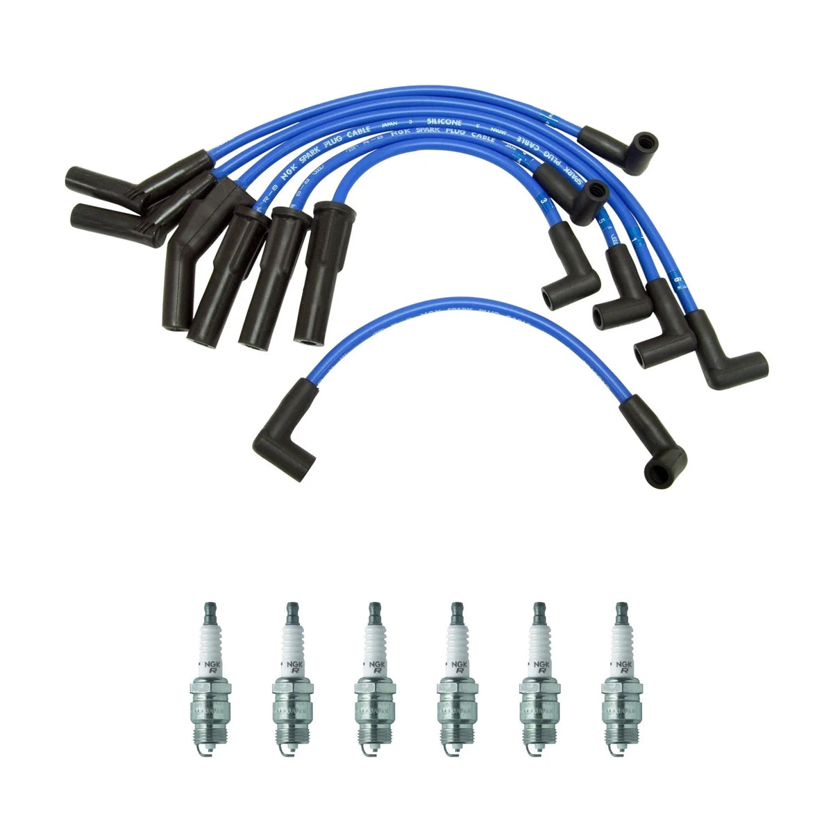 NGK Wire Set & 6 V-Power Spark Plugs for Ford E-Series (1992–1996)