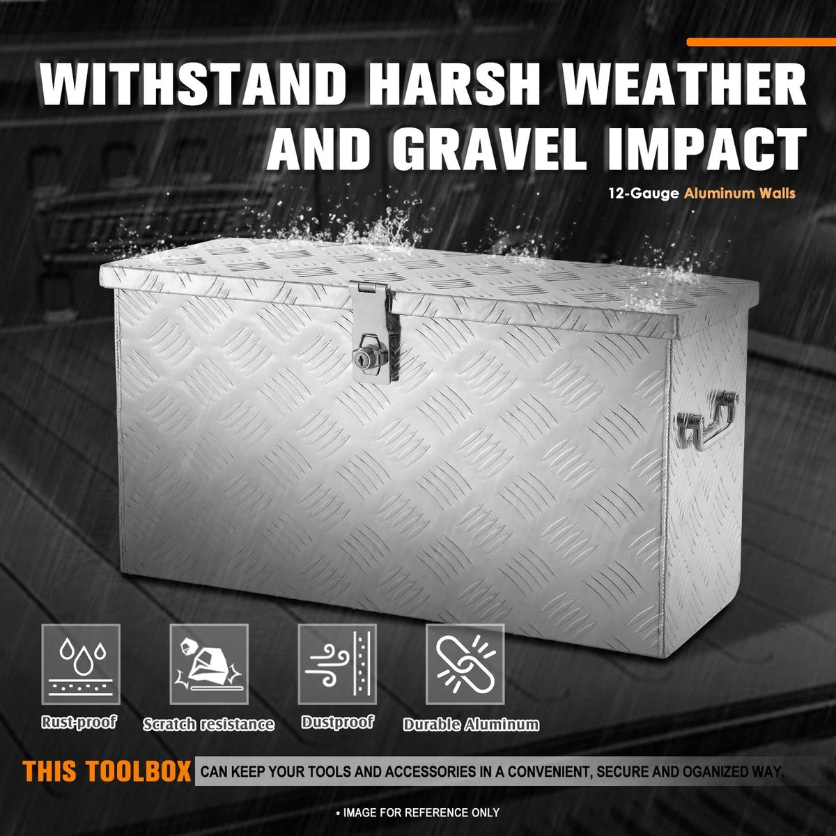 Diamond Tread Aluminum Truck Tool Box with Fixed Side Handles (27"x9.4"x12.6")