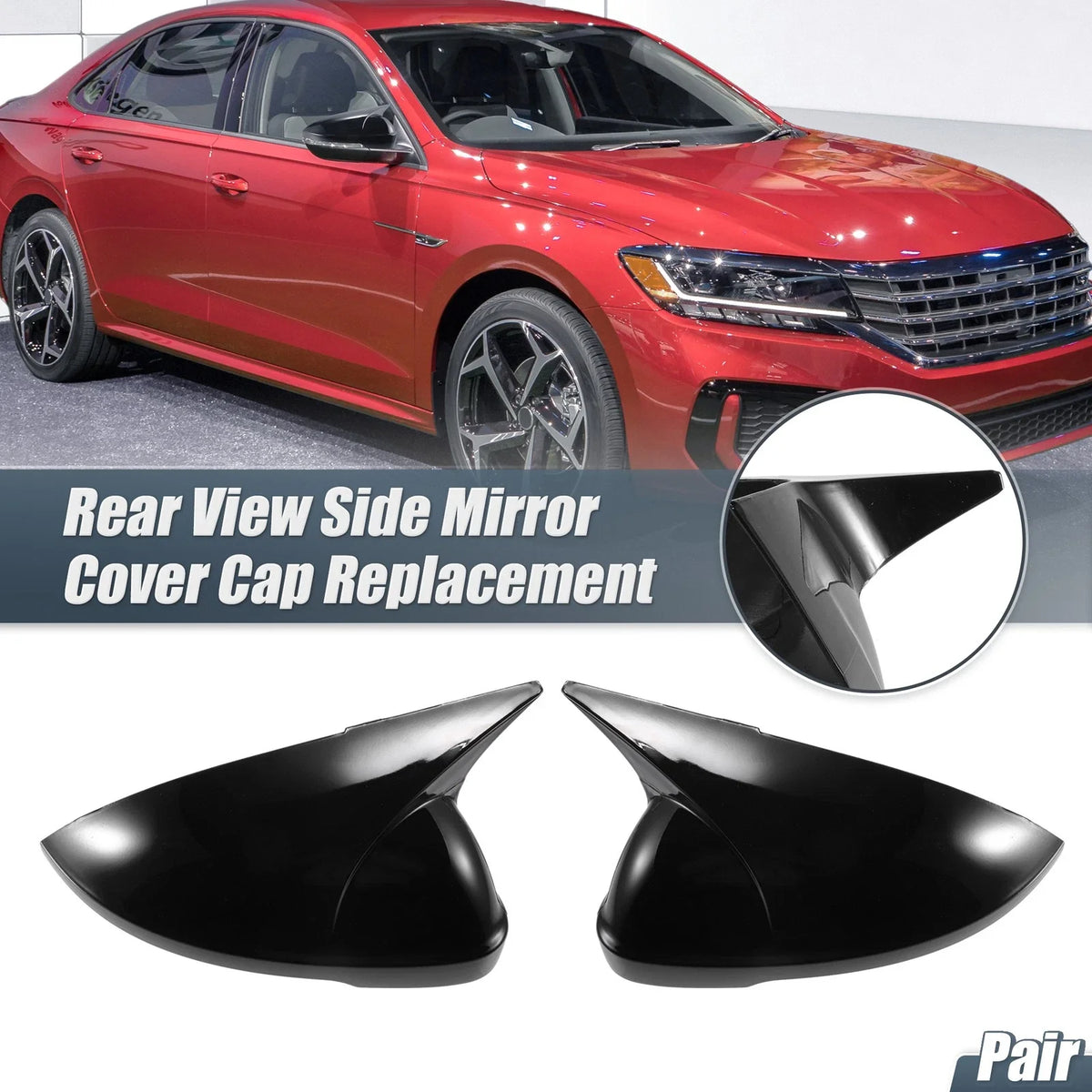 1 Pair Rearview Mirror Cover Overlay Gloss Black for Volkswagen Passat (2019–2023)