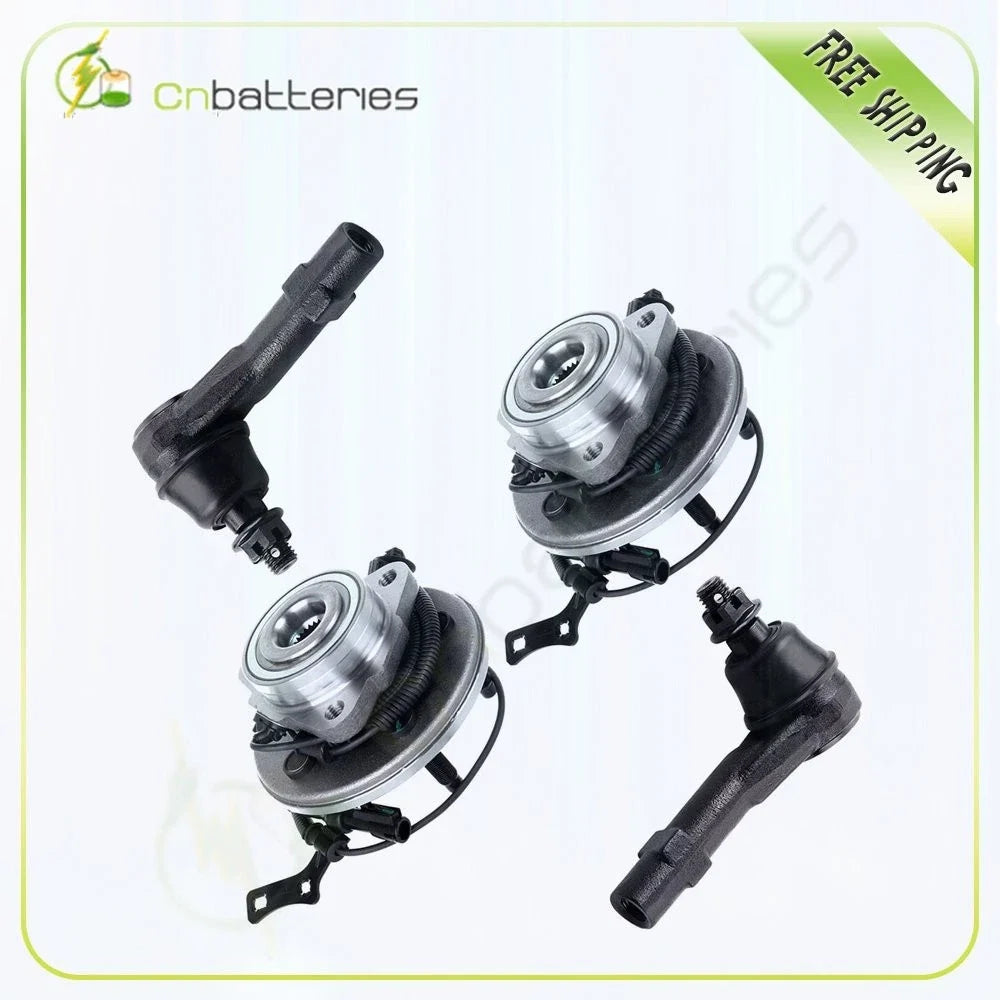 2 Tie Rod Ends + 2 Front Wheel Hub Bearings for 2006-2010 Mercury Mountaineer