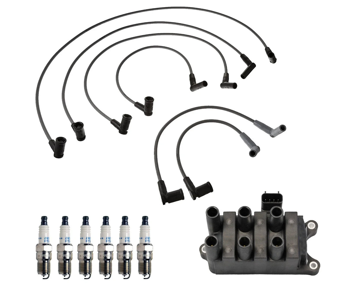 Set of 6 Denso Ignition Coil Wire & Double Platinum Spark Plugs for Mazda Ford V6