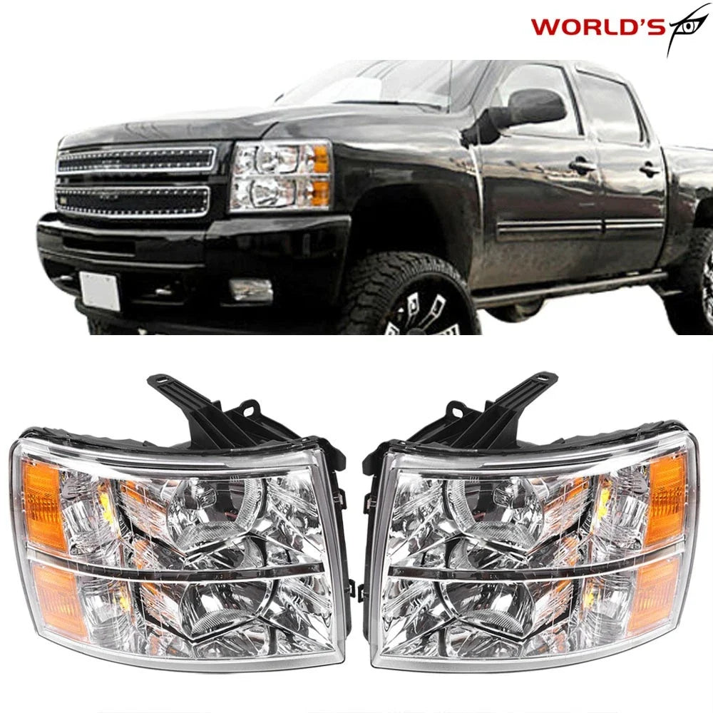 Chrome Housing Headlight Pair for Chevy Silverado 1500 2500HD 3500HD