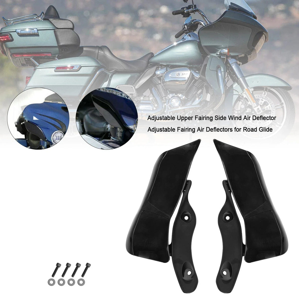 Upper Fairing Side Wind Deflector Black for Harley Road Glide 2015-2020