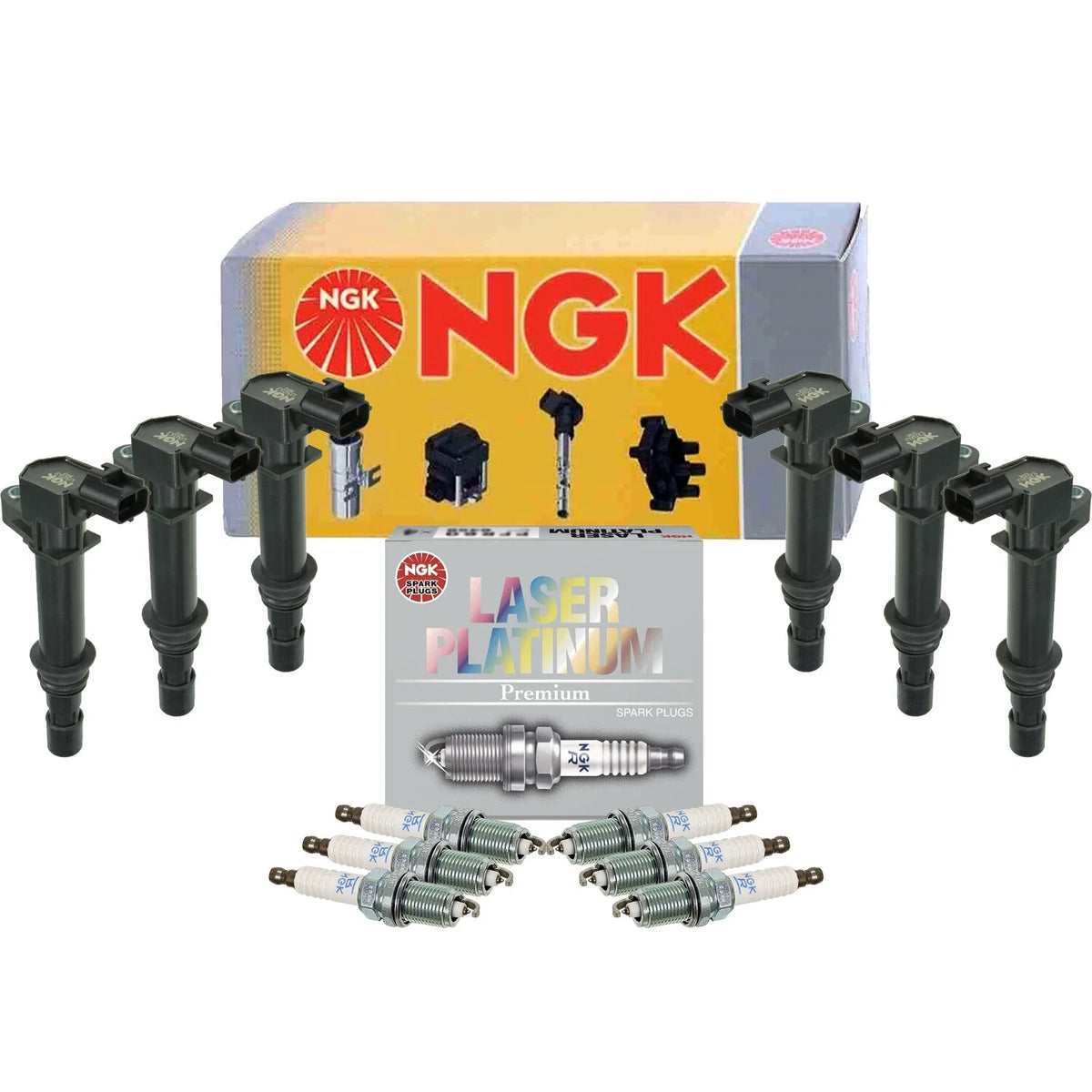 Set of 6 NGK Ignition Coils & Laser Platinum Spark Plugs for Dodge Jeep Mitsubishi