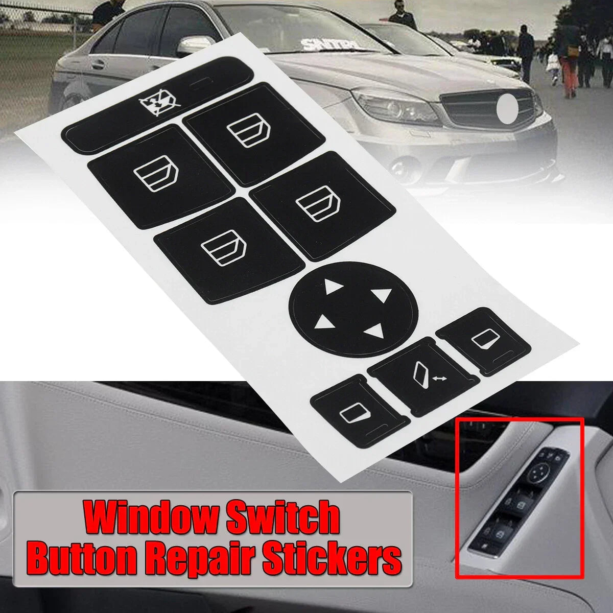 Black Decal for Window Switch Button - Mercedes Benz 2007-2014