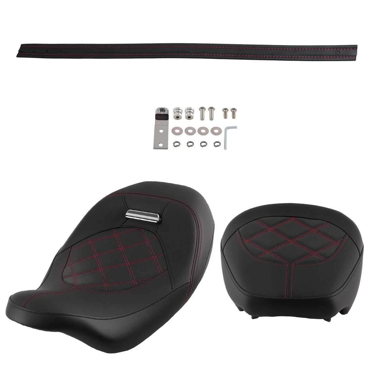Driver & Passenger Black Seat for Harley Touring (2009–Present) Red Stitch