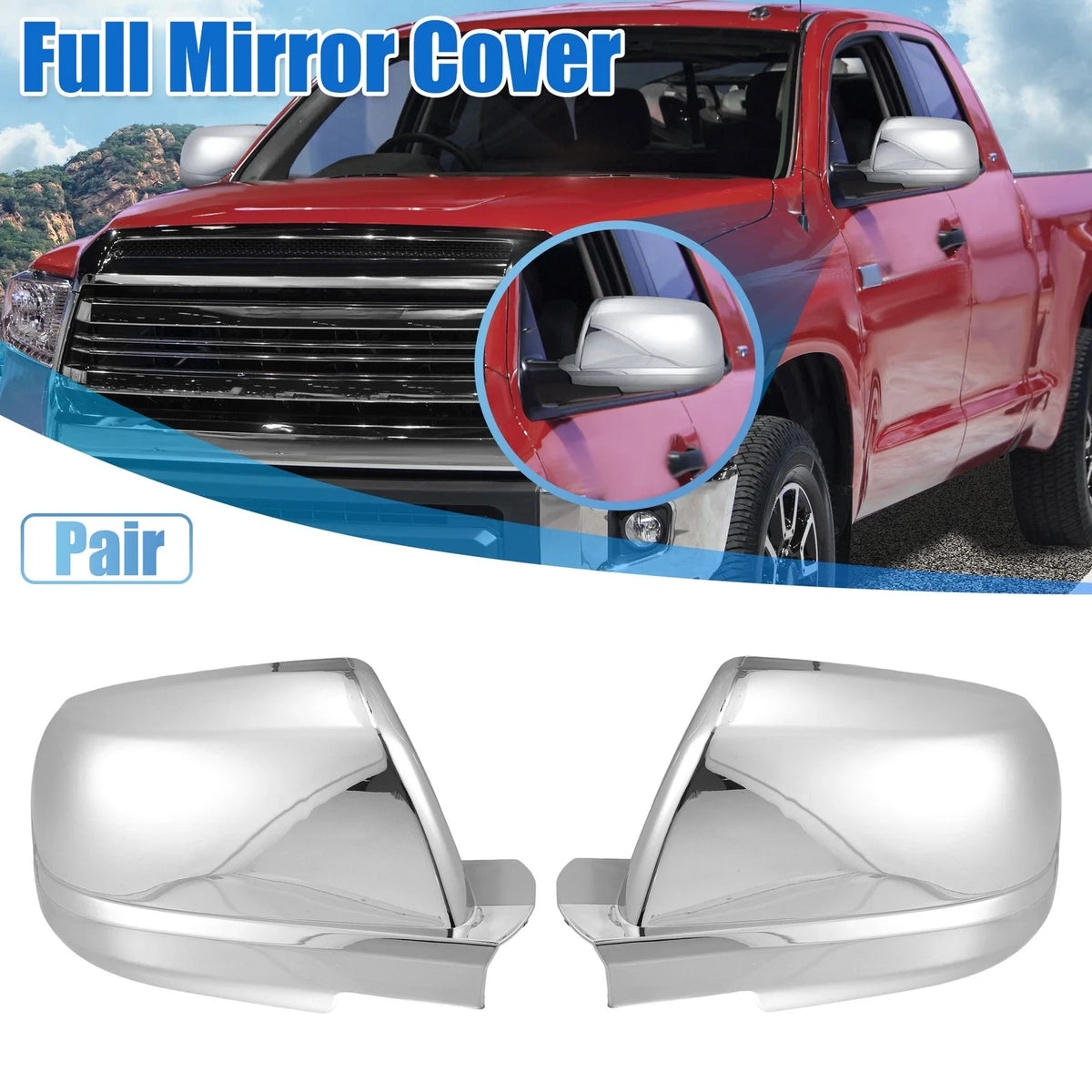 Set of 2 Chrome Plated Mirror Covers for Toyota Tundra (2014–2021) 731618519386