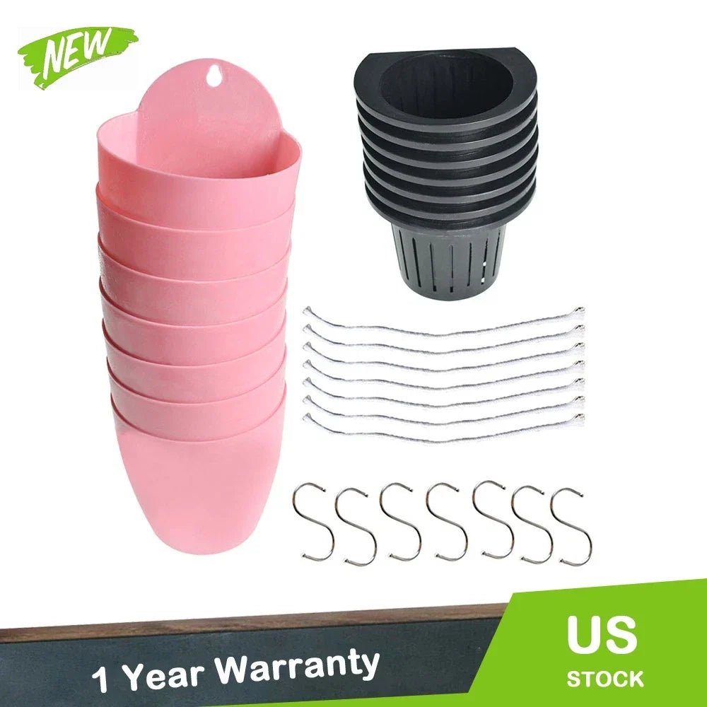 Set of 7 Pink Self-Watering Wall Hanging Planters for Garden