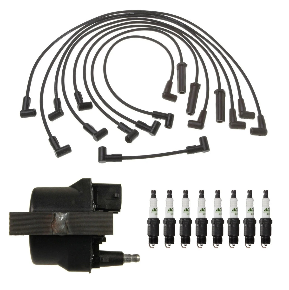 Ignition Wires Coil & 8 Spark Plugs Kit for Chevrolet Oldsmobile Pontiac (V8)