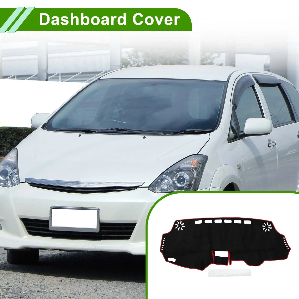 Dashboard Cover Mat for Toyota Wish (2010–2018) Sun Protector Pad Black Red