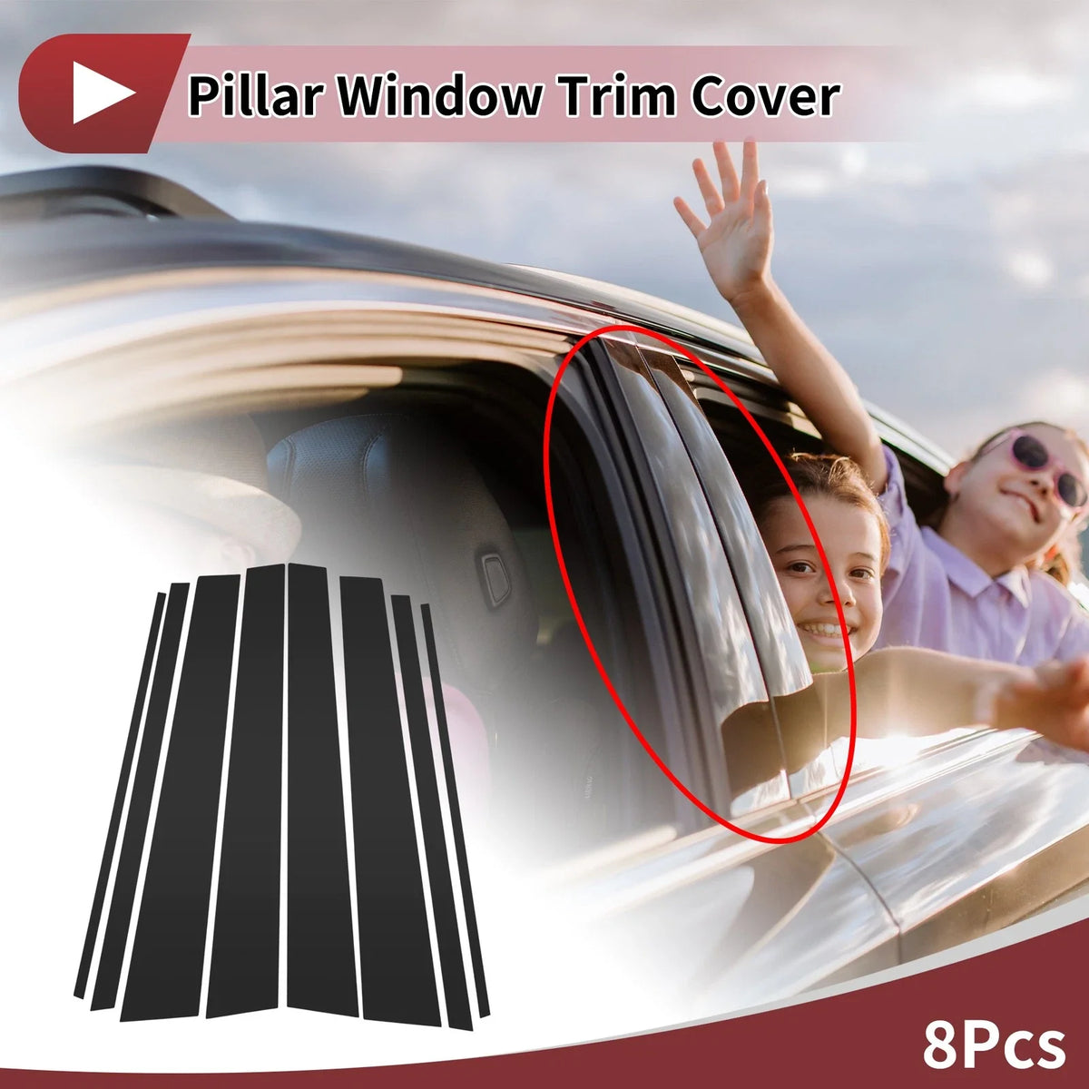 8 Pcs Door Pillar Window Trim for Toyota Prado (2003–2009) Black