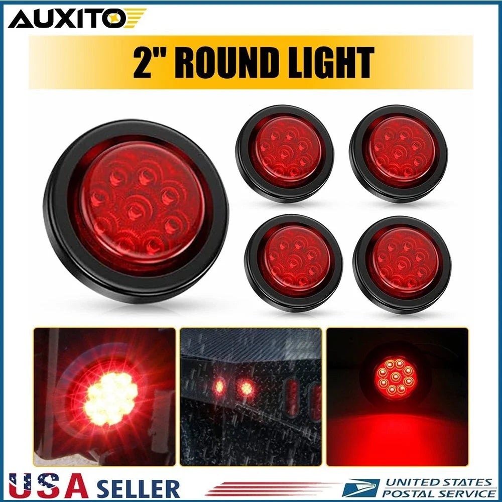 2-Inch Red Round LED Marker Lights Set of 5 for Truck RV