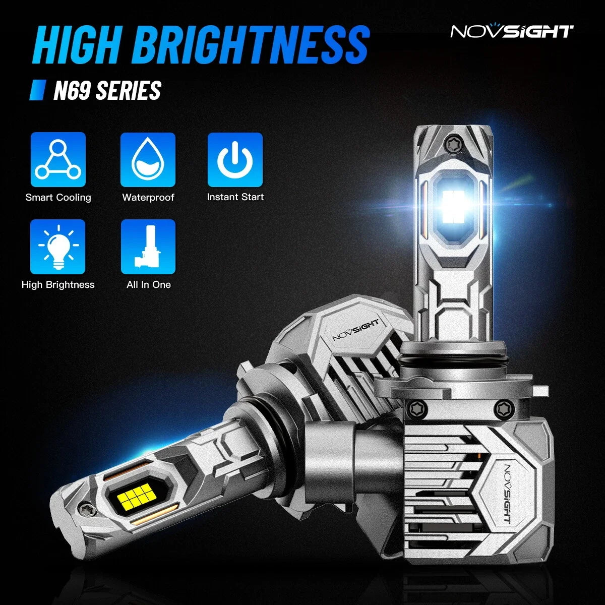NOVSIGHT 9006 LED Headlight Bulbs (2 Pack) - 6500K, 30000LM, 130W