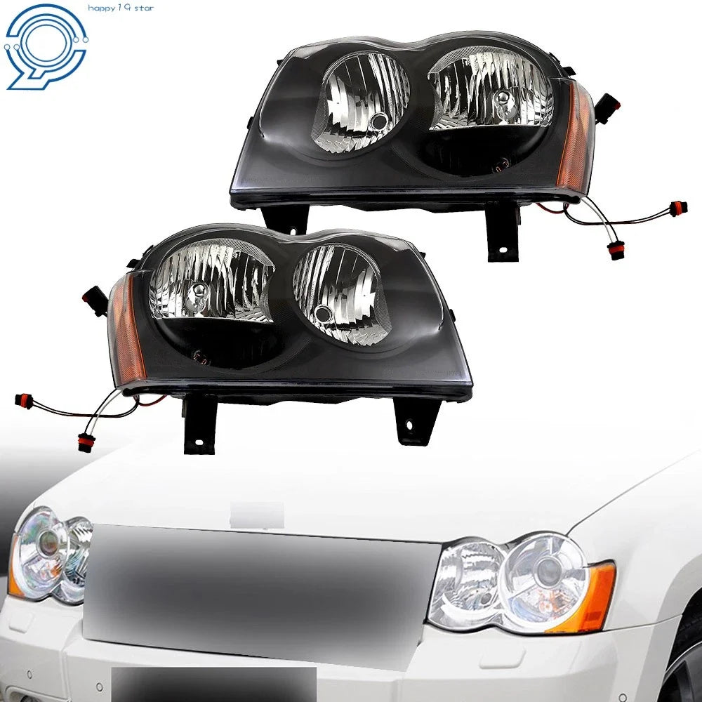 Pair of Black Housing Headlight Assemblies for Jeep Grand Cherokee 2005-2007