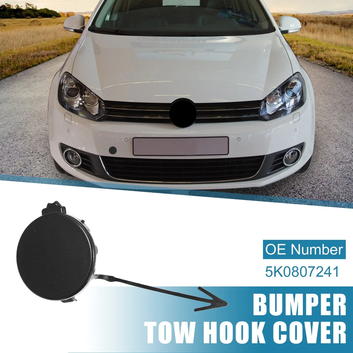 Front Bumper Tow Hook Cover for Volkswagen Golf 6 MK6 (2009–2013) 5K0 807 241 Gloss Black