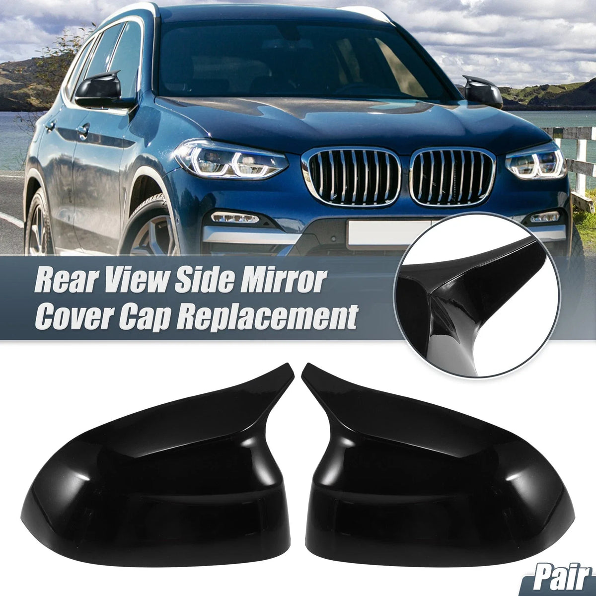 1 Pair Rearview Mirror Cover Overlay Gloss Black for BMW X3 G01 X4 X5 (2018–2023)