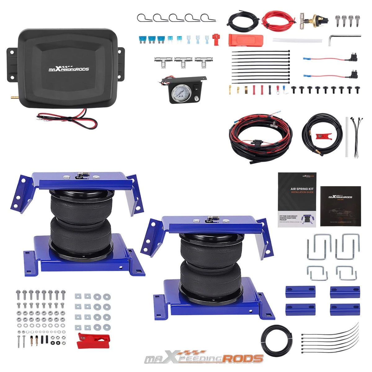 Air Spring Bag Set + Controller Kit & Sensor for Chevy, Dodge, Ford, GMC