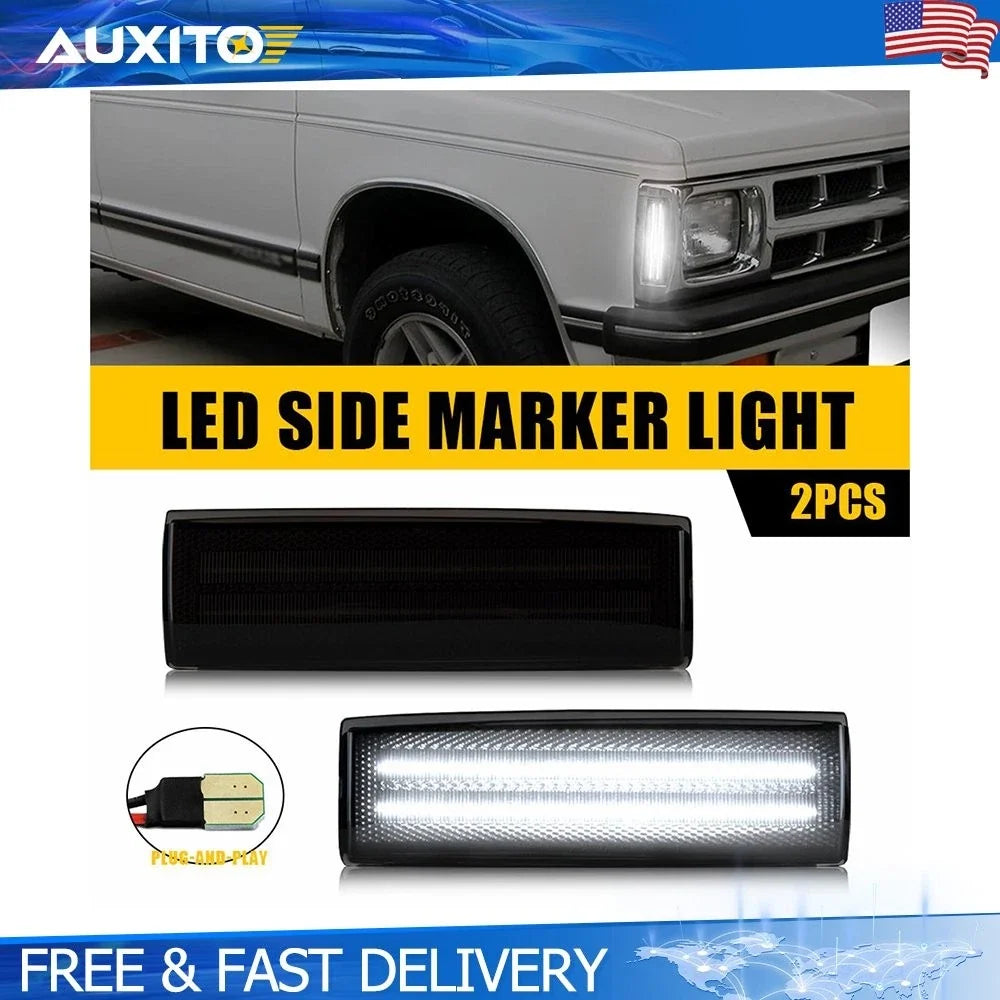 Smoked White LED Front Fender Side Marker Lights 2X for Bravada 91-94