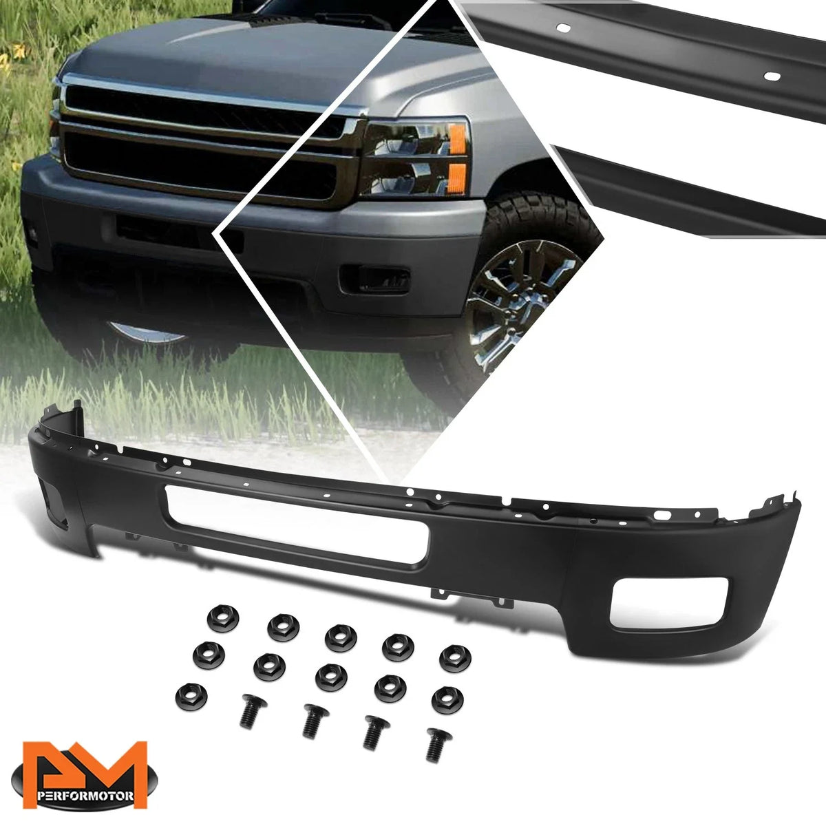 2011-2014 Silverado 2500 3500 HD Front Bumper Face Bar Black w/ Fog Light Holes