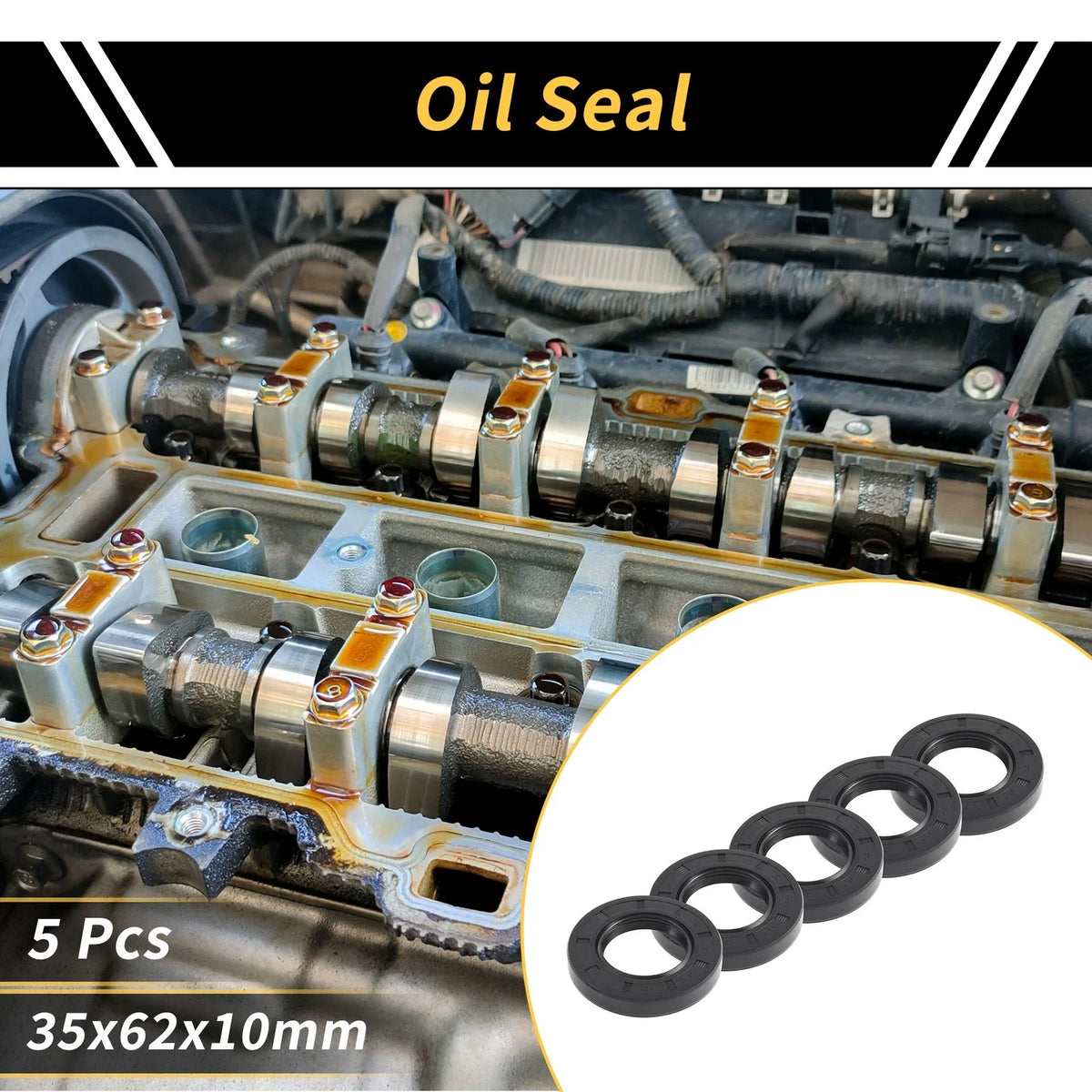 Set of 5 Oil Seal Rotary Shaft Seal NBR Rubber 35x62x10mm