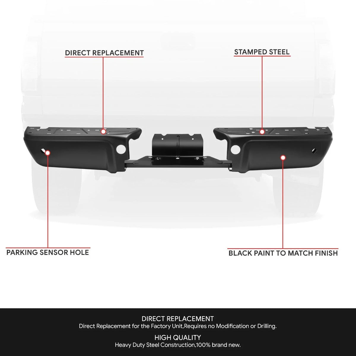 Rear Bumper Face Bar for Ford F-250 F-350 SD (2008–2016) w/Parking Sensor Holes
