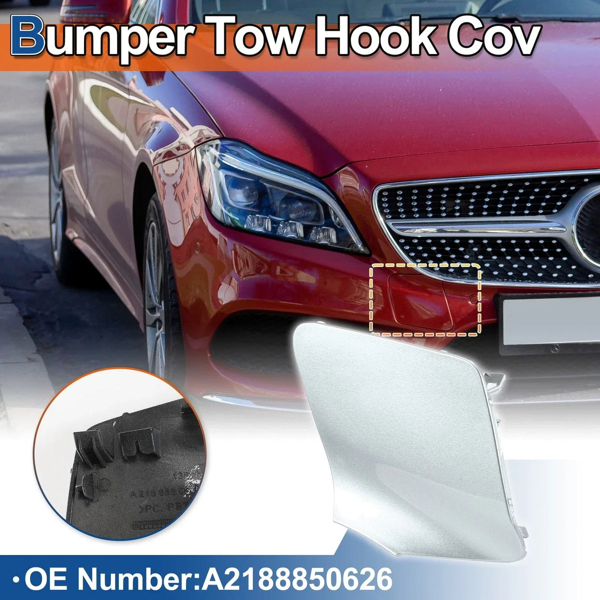 Front Bumper Tow Hook Cover - Diamond Silver for Mercedes-Benz 2012-2018