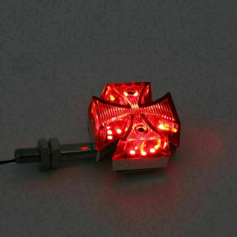 2X Custom Red Maltese Cross LED Turn Signal Light for Motorcycle