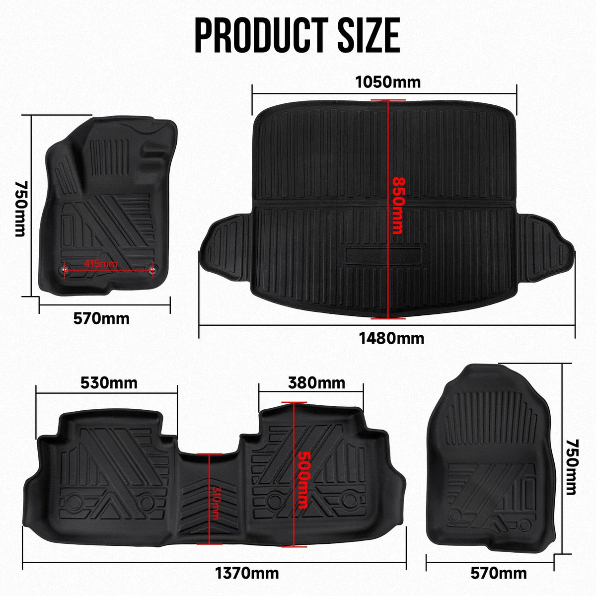 4-Piece TPE Rubber All-Weather Floor Mats for Honda CR-V 2017-2022