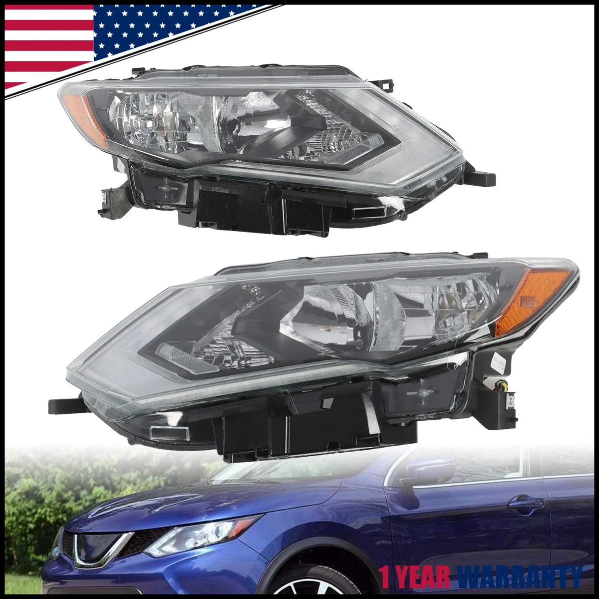 LED Halogen Headlight Pair for Nissan Rogue Sport 2017-2019