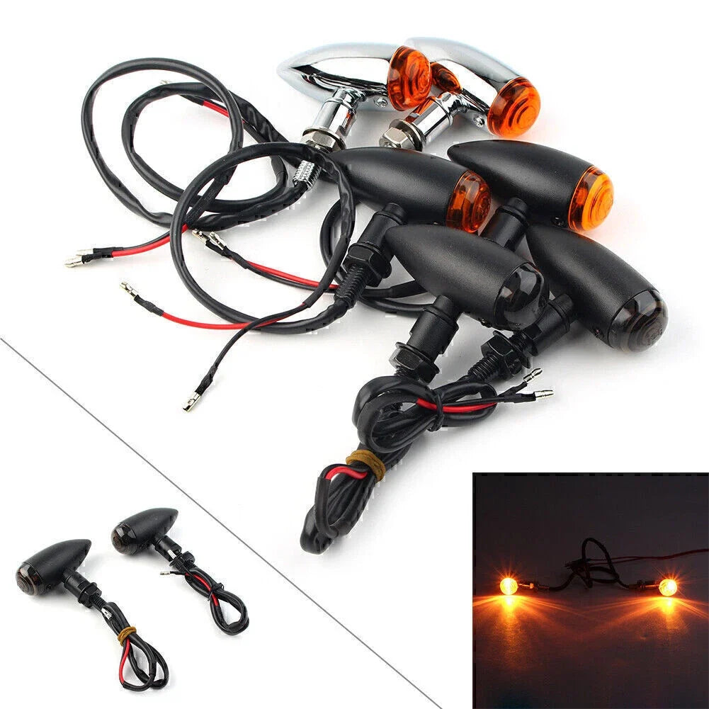 Amber LED Mini Turn Signal Lights for Cruiser Chopper (Custom)