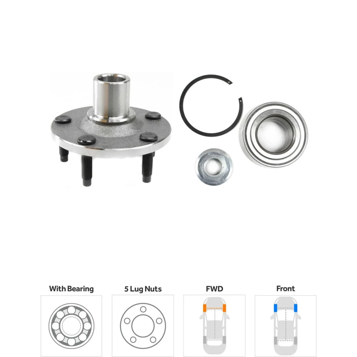 Front Hub Kit for Ford Escape (2001-2009) Left & Right with ABS Ring & Bearing