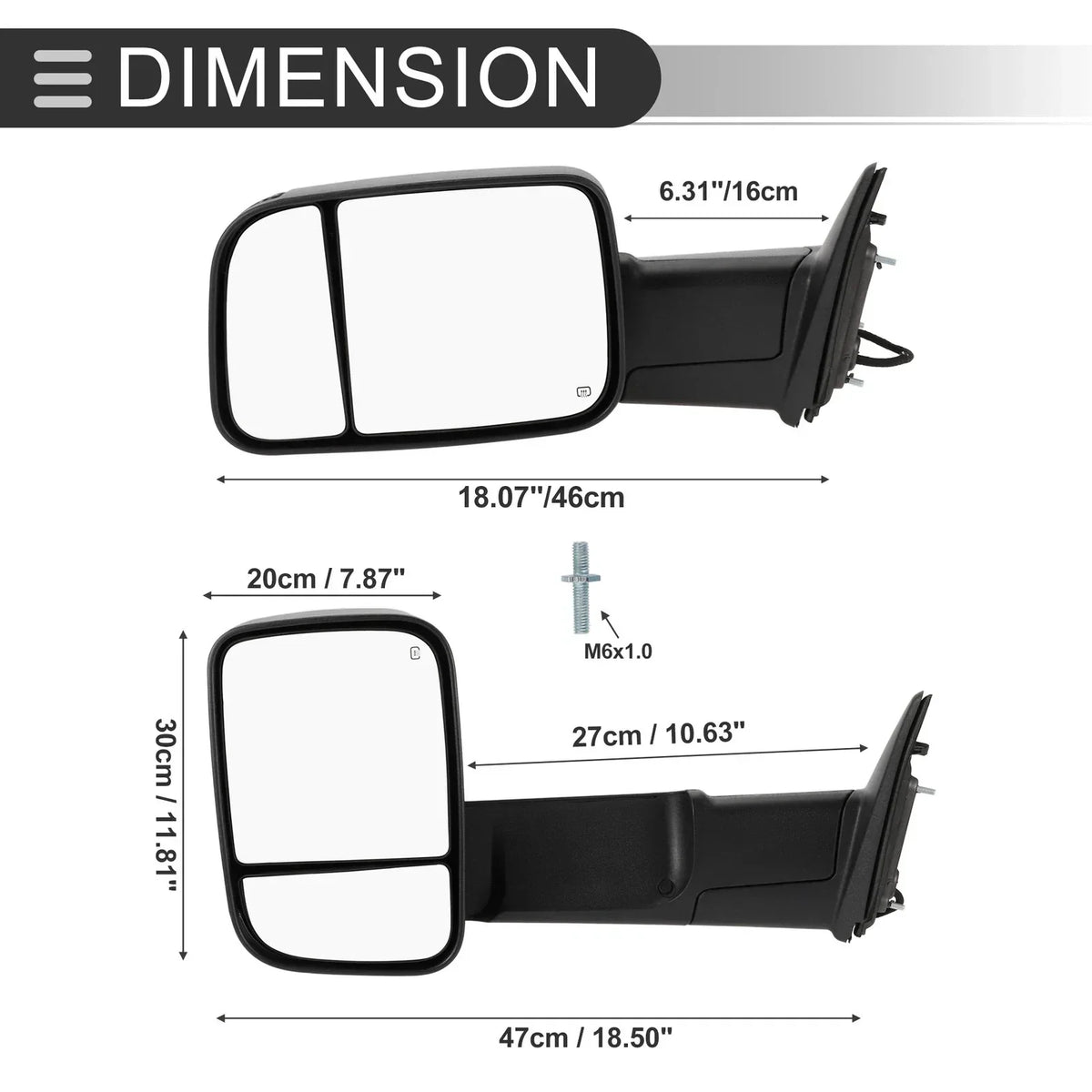Tow Mirrors with Turn Signal Light - Black for Dodge Ram 1500 (2009-2012)