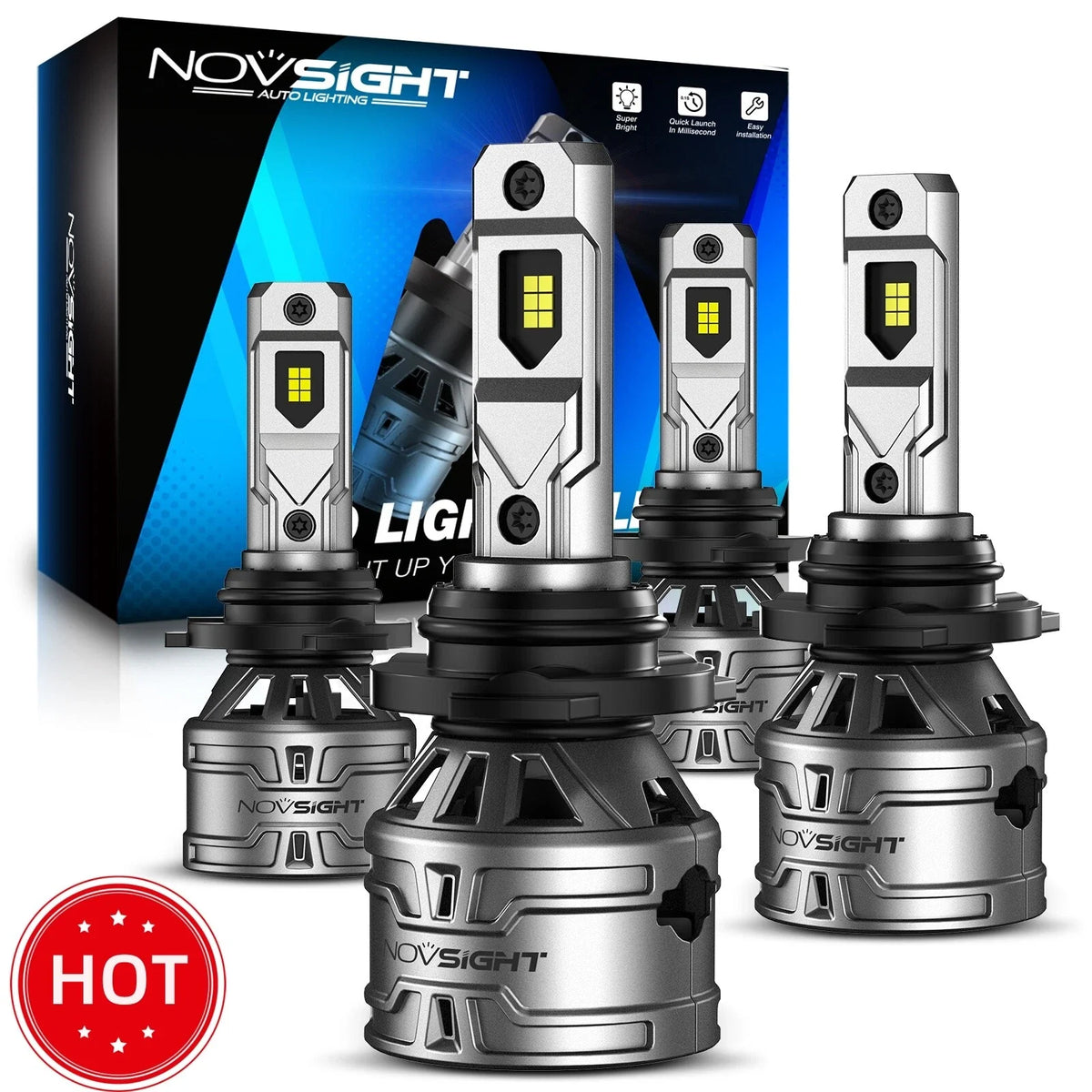 4-Pack NOVSIGHT 9005 & 9006 LED Headlight Bulbs 6500K High Low Beam