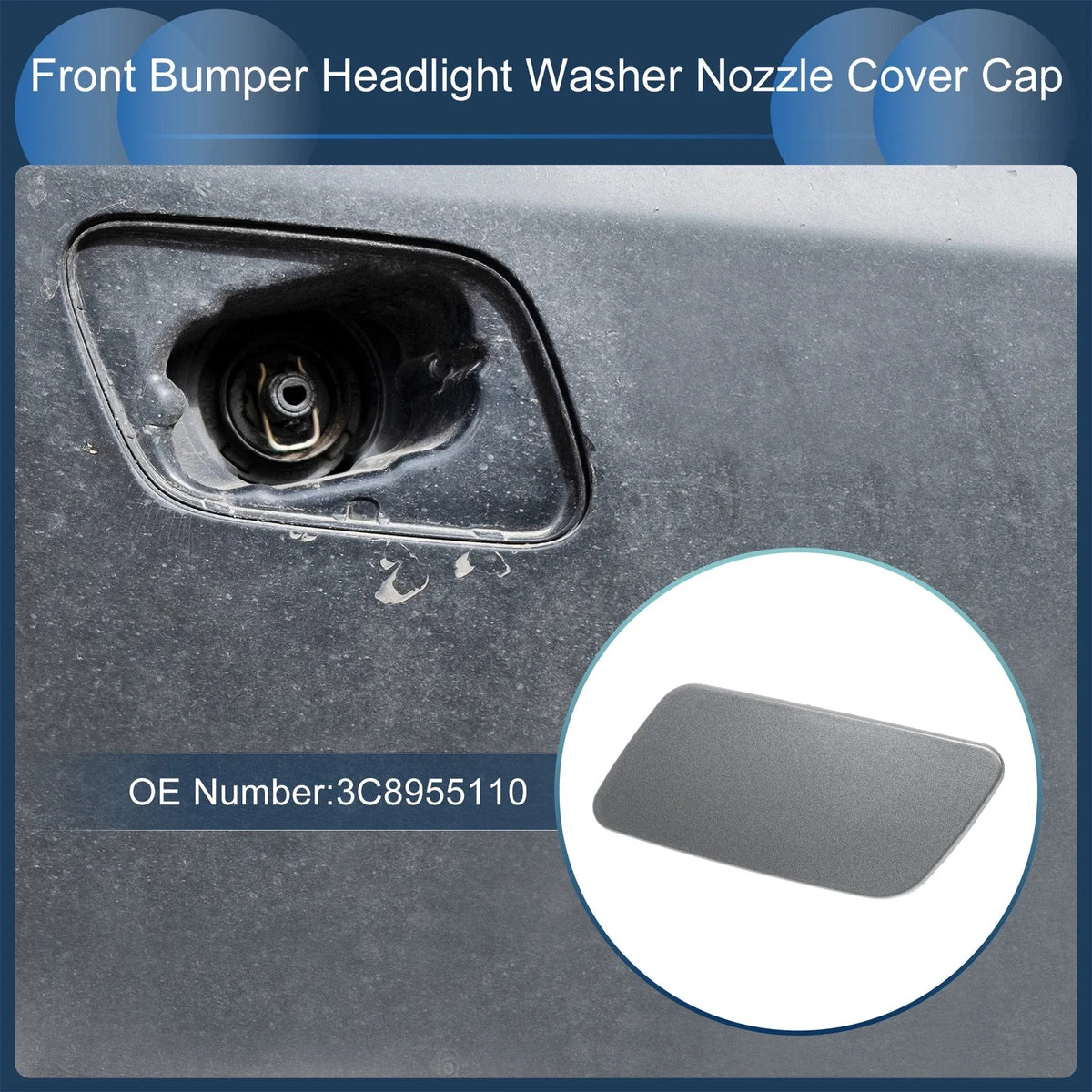 Front Right Washer Nozzle Cover Cap for Volkswagen Passat CC (2008–2012) Grey