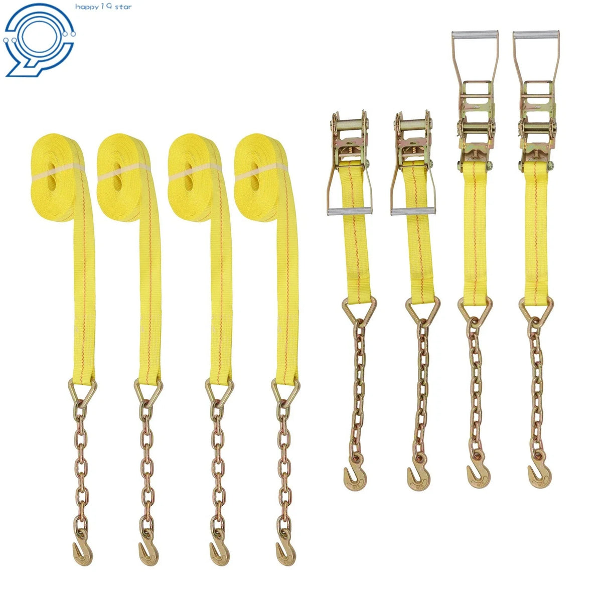 Ratchet Strap Set of 4 - 2 Inch x 30 Foot G70 Chain 10000LBS Capacity